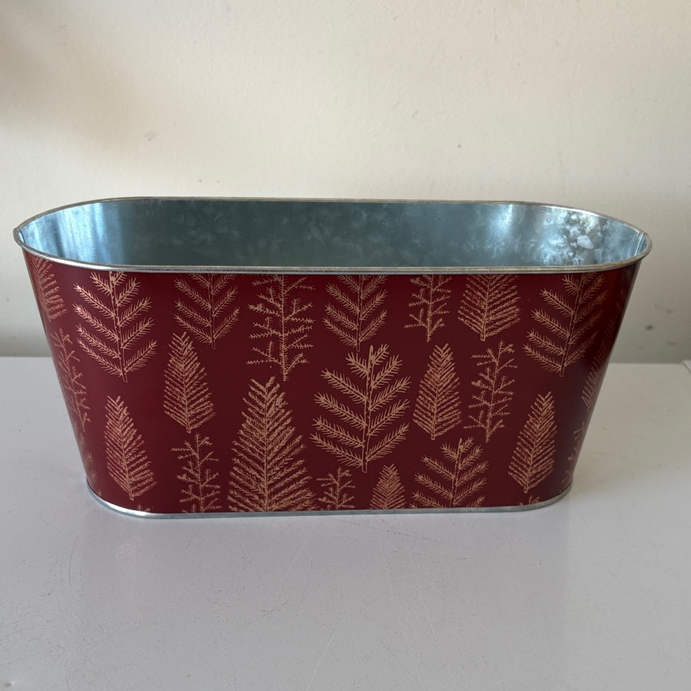 Decorative Red and Gold Metal Planter
